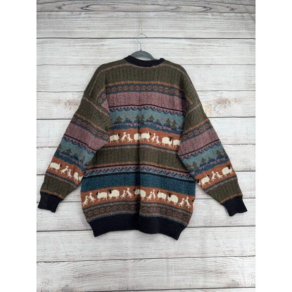 Vintage 80s Concept Knitwear Sheep Ram Print Crewneck Sweater Adult L Britain - Picture 2 of 9
